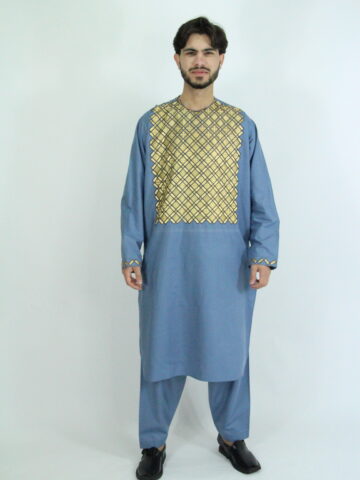 Geborduurde Blauwe Perahan Tunban